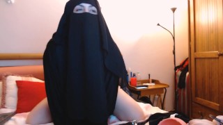 Arab Milf Wearing Hijab Rides Dildo
