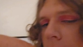 Deepthroating huge dildo