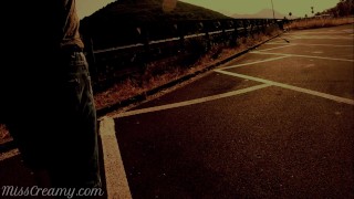 Dick flash – A girl caught me jerking off on the street and help me cum – MissCreamy