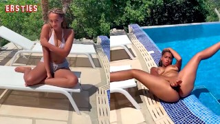 Ersties – Naomi spielt am Pool mit ihren großen Brüsten und füllt ihre Muschi mit einem Dildo
