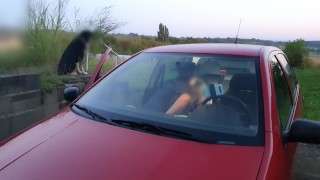 He takes me from behind, passionate anal in the car.