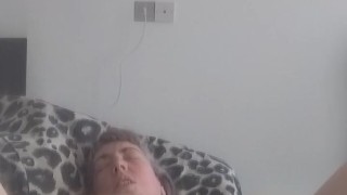 Quick morning orgasm with double dildo, clover clamps, and clit rubbing doub