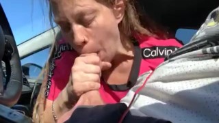 Road head from beautiful blonde Mandy Cumming